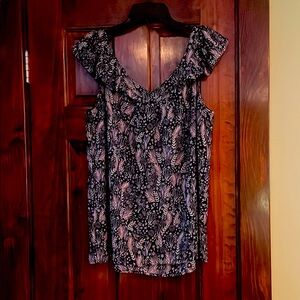 LOFT Black and White Floral Top